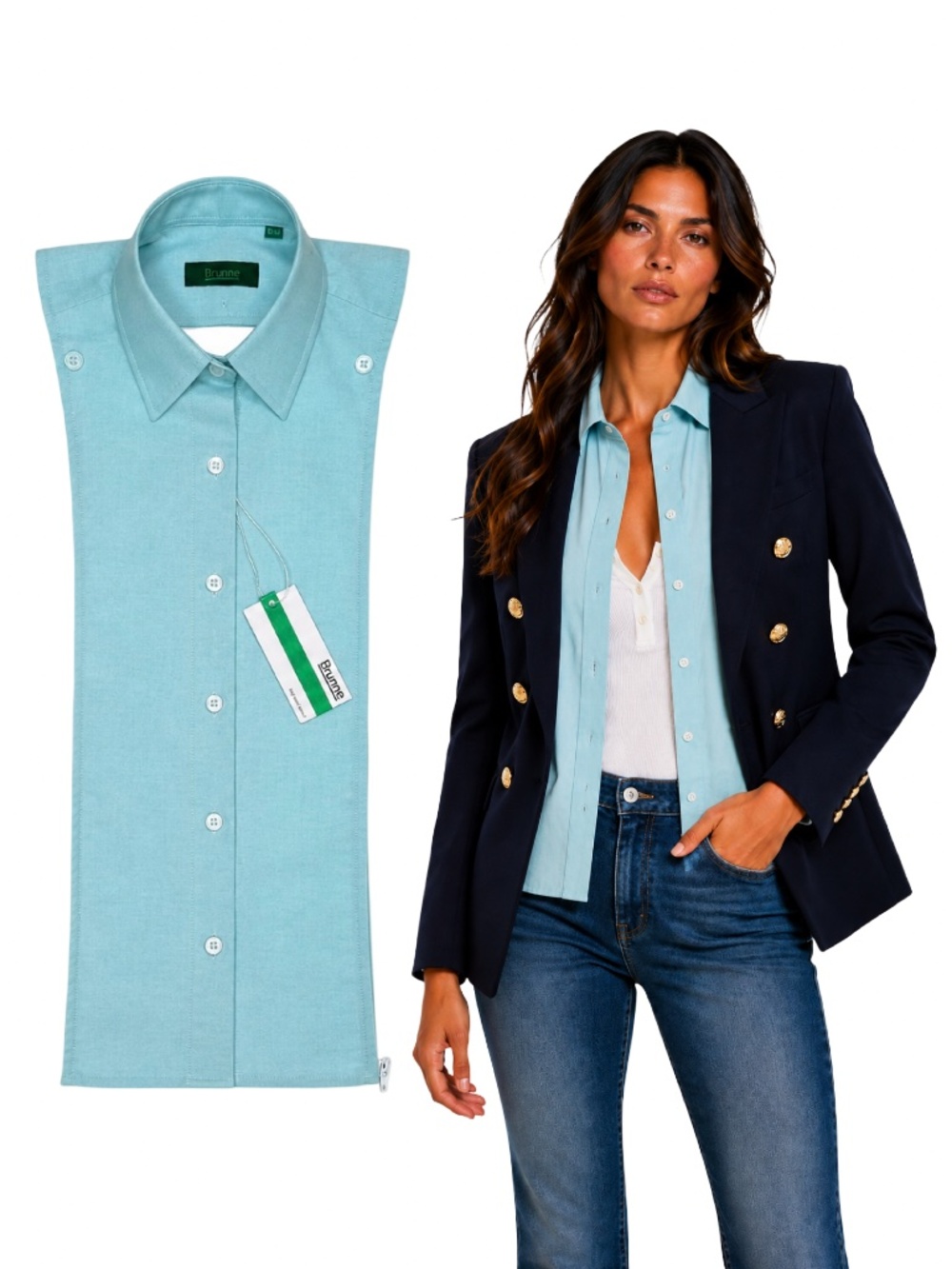 BRUNNE Button Down Shirt Dickey Insert Compatible with Veronica Beard Sz 00-14